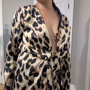 Leopard Print Satin Dress